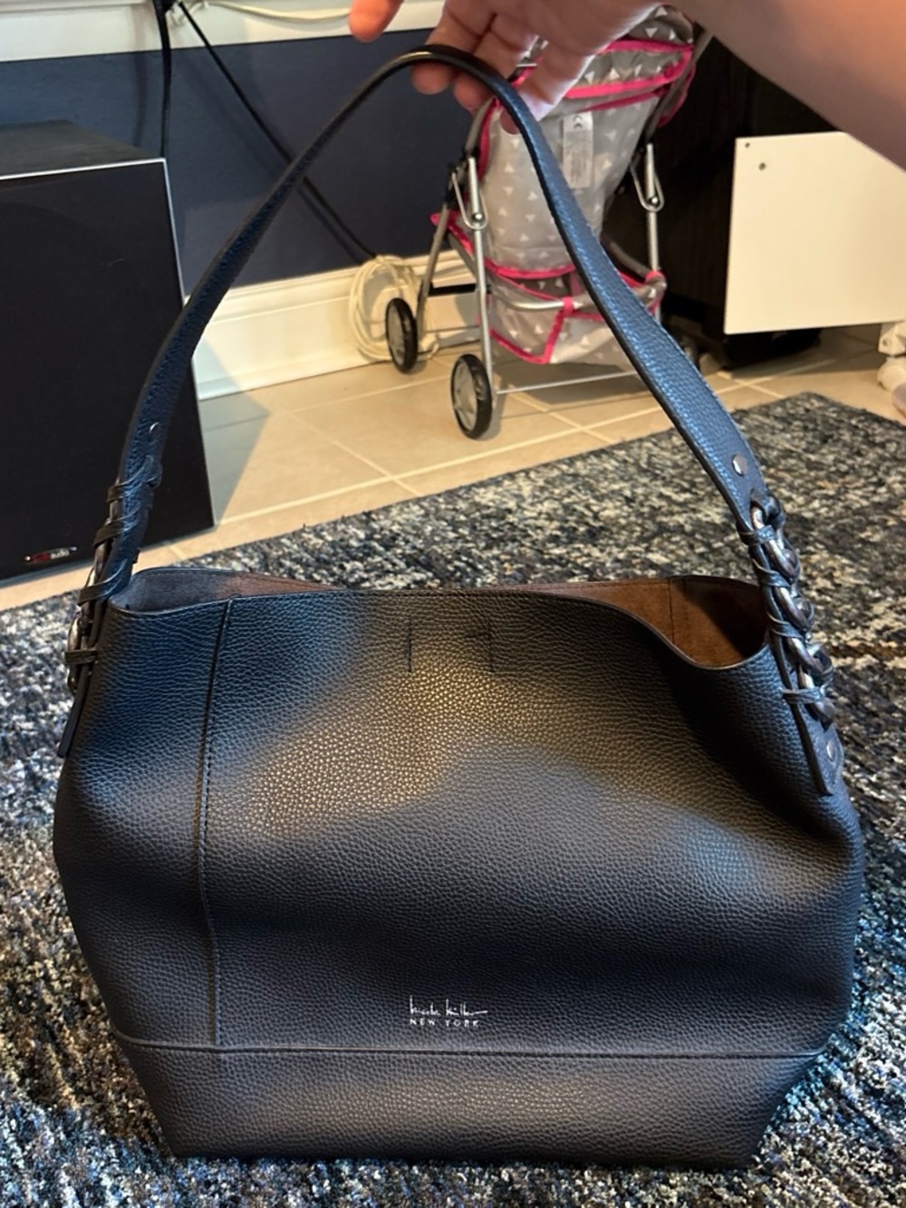 Nichole Miller New York Shoulder Bag, Black with tan interior.